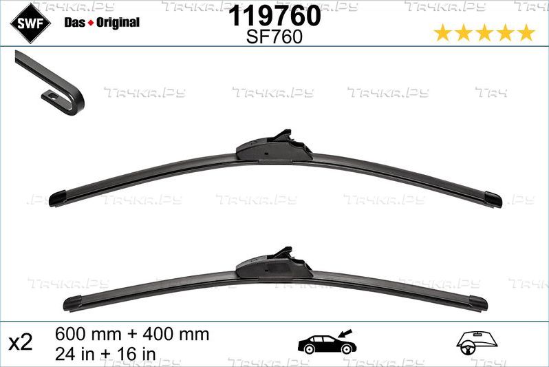 Щетки стеклоочистителя (дворники) SWF для Mitsubishi Lancer X 2007-2017. Артикул 119760
