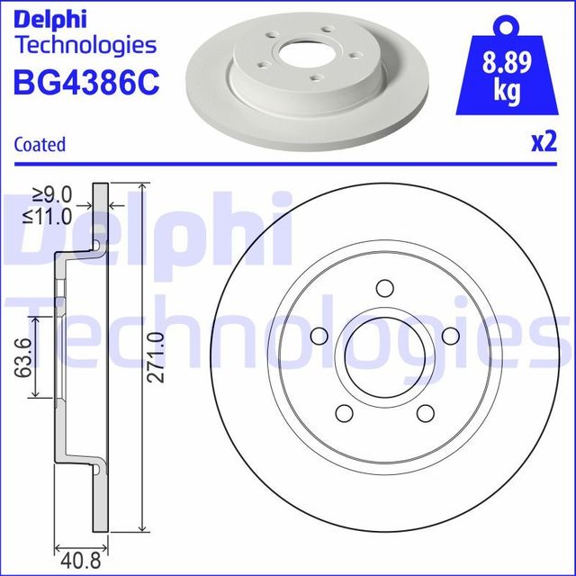 Тормозной диск Delphi задний для Ford Focus III 2010-2019. Артикул BG4386C