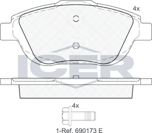 Тормозные колодки Icer передние для Citroen C3 II 2010-2016. Артикул 181925