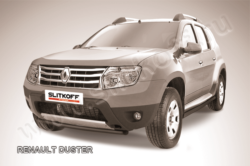 Защита Slitkoff переднего бампера d42 ЧЕРНАЯ матовая для Renault Duster I 2010-2015. Артикул RD005B