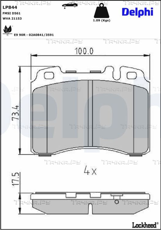 Тормозные колодки Delphi (Low-Metallic) для Mercedes-Benz 190 (W201) 1989-1993. Артикул LP844