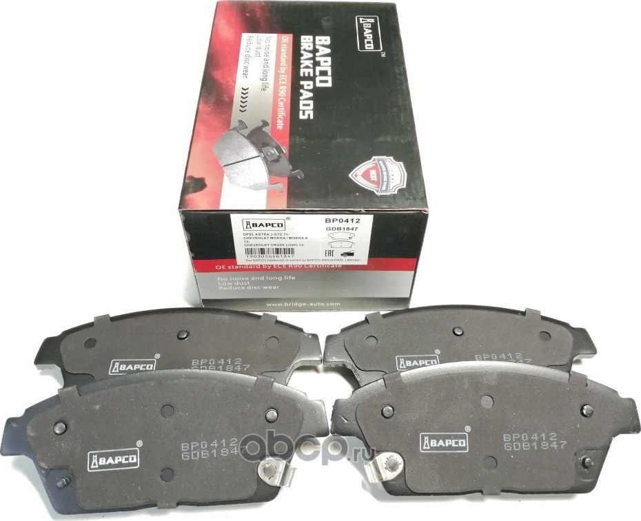 Колодки тормозные дисковые пер. OPEL ASTRA J, MOKKA 13-, ZAFIRA C, CHE (Bapco) Bapco. Артикул BP0412