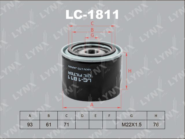 Масляный фильтр LYNXauto для УАЗ Patriot I 2006-2026. Артикул LC-1811