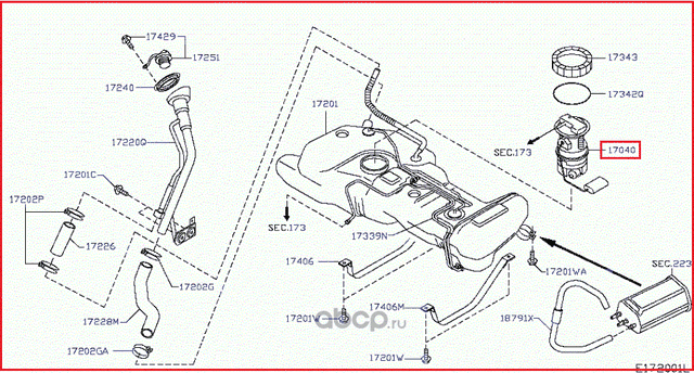 Топливный фильтр Nissan. Артикул 17040AX01A