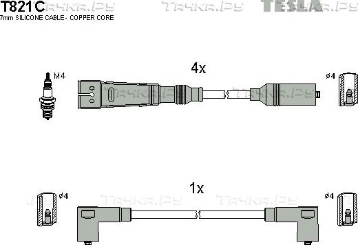Высоковольтные провода (провода зажигания) (комплект) Tesla. Артикул T821C