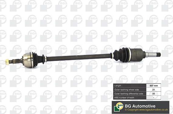 Полуось (привод в сборе, приводной вал) BGA передняя правая для Citroen Saxo 1999-2003. Артикул DS1400R