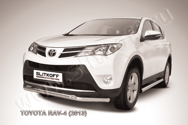 Защита Slitkoff переднего бампера d57/57 двойная для Toyota RAV4 IV 2013-2015. Артикул TR413-003