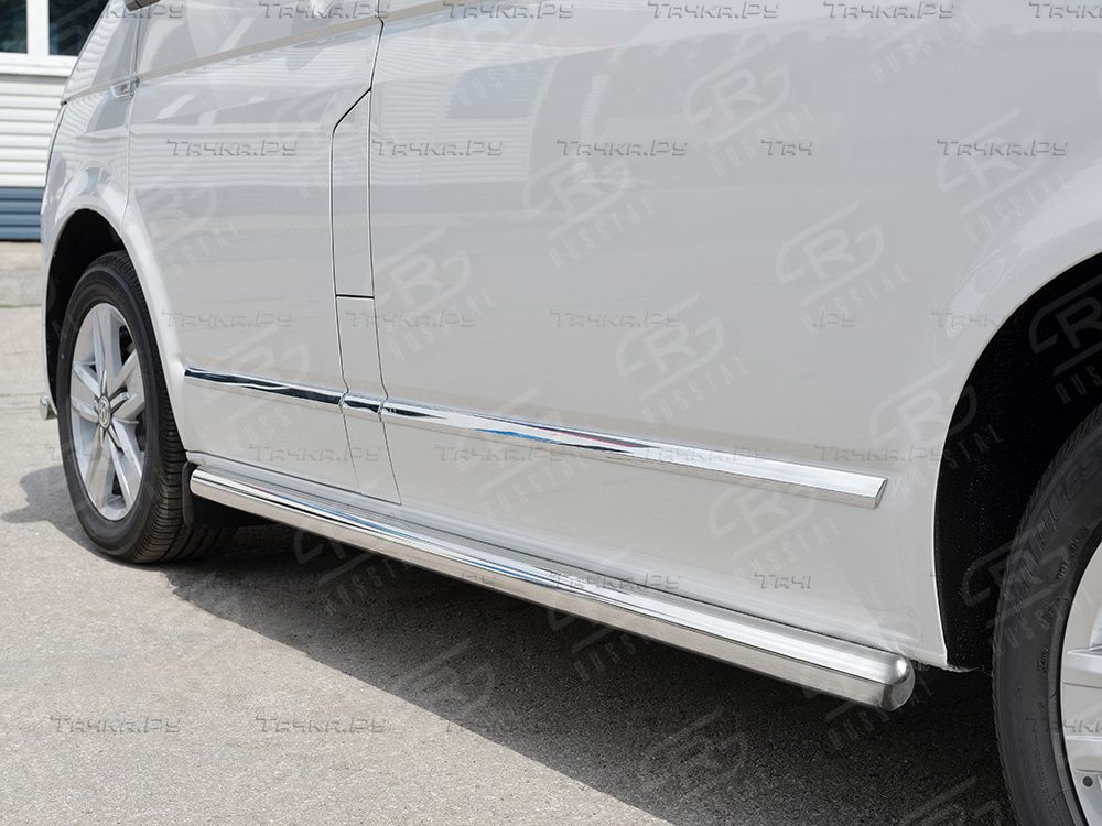 Защита порогов RusStal труба d63 левый (вариант 3) для Volkswagen Transporter T6 (длинная база) 2015-2026. Артикул VTCT-0023333