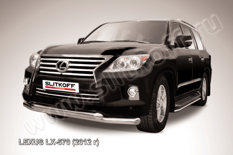 Защита Slitkoff переднего бампера d76/76 двойная для Lexus LX 570 2012-2026. Артикул LLX570-12-004