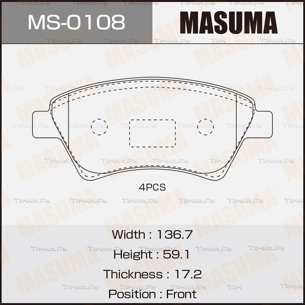 Тормозные колодки Masuma передние для Renault Kangoo I 2001-2009. Артикул MS-0108