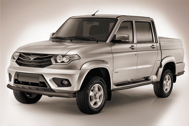 Защита Slitkoff переднего бампера d76 для УАЗ Pickup I рестайлинг 2014-2026 Черная. Артикул UPpic14-002B