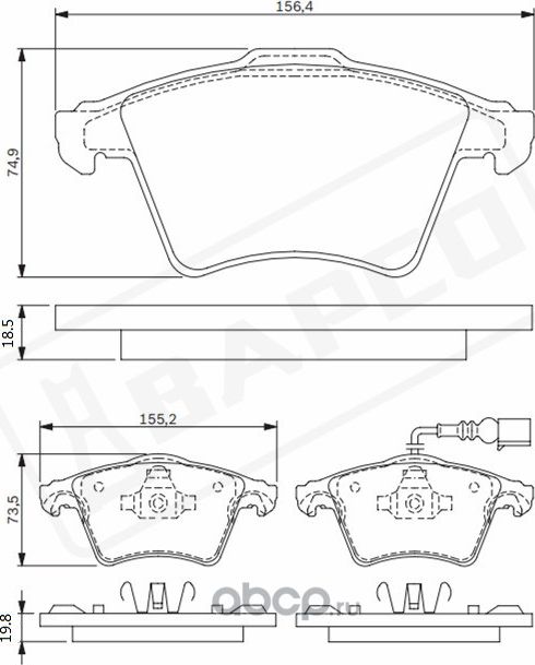 Колодки тормозные дисковые пер. VW MULTIVAN V VI 03-, TRANSPORTER IV (Bapco). Артикул BP0284