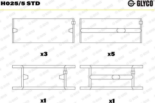Вкладыши коренные Glyco для Audi TT I (8N) 2005-2006. Артикул H025/5 STD