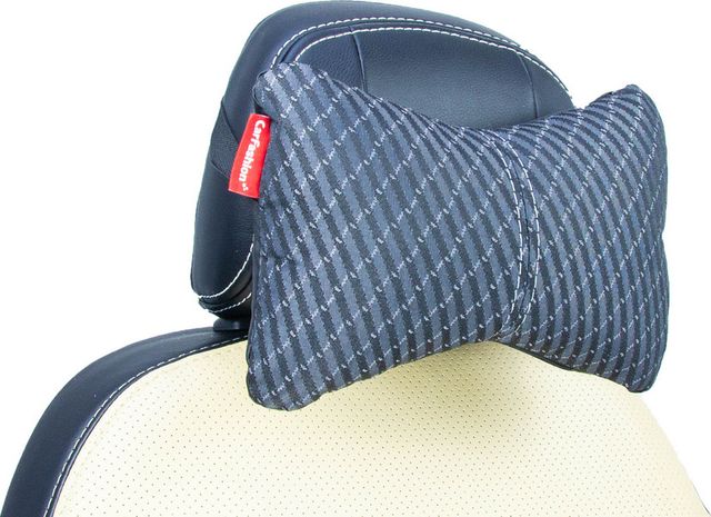 Подушка под шею CarFashion ортопедическая Экокожа/жаккард Ананас, цвет Черный/Серый/Серый. Артикул 41337