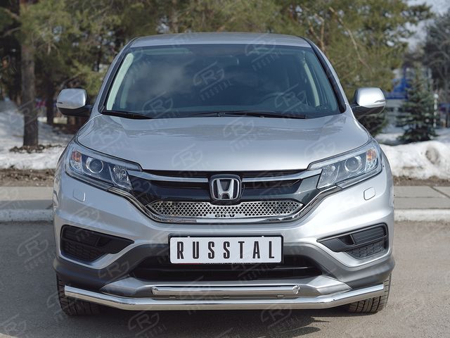 Защита RusStal переднего бампера d63 секции-d42 дуга для Honda CR-V IV рестайлинг 2015-2018. Артикул HCRZ-002220