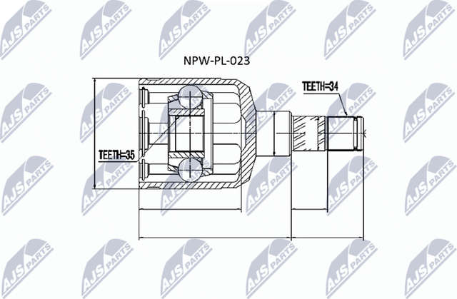 Шрус внутренний (граната) NTY передний левый для Opel Astra G 1999-2005. Артикул NPW-PL-023