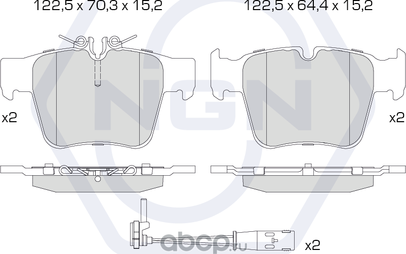 Колодки тормозные керамические, задние (NGN). Артикул 3502596