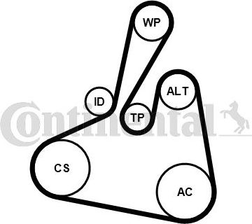Приводной ремень поликлиновой с роликами (комплект) ContiTech для Ford Focus III 2012-2019. Артикул 6PK1502 EXTRA K1
