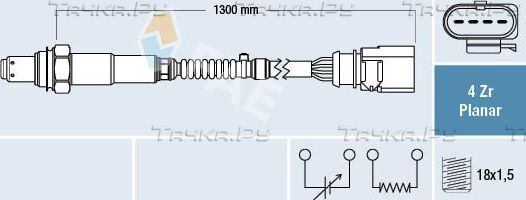 Лямбда-зонд (кислородный датчик) FAE для Volkswagen Jetta V 2005-2010. Артикул 77900