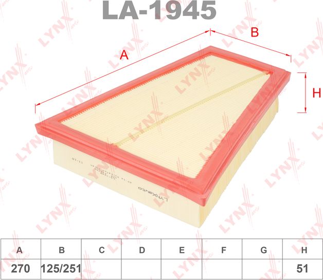 Воздушный фильтр LYNXauto. Артикул LA-1945