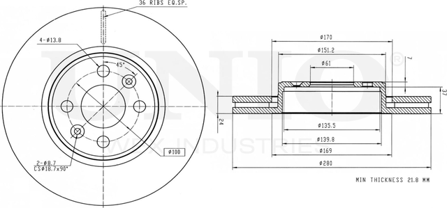 Диск тормозной (Unio). Артикул BRD-20084