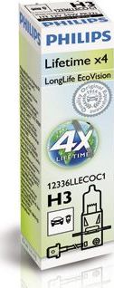 H3 12V- 55W (PK22s) (увелич. срок службы) Long Life EcoVision Philips LongLife EcoVision. Артикул 12336LLECOC1