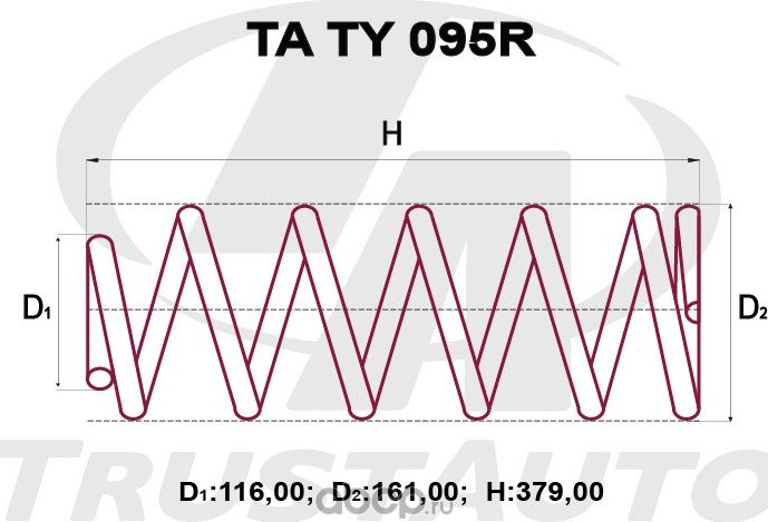 Пружина подвески усиленная () (Trustauto). Артикул TATY095R