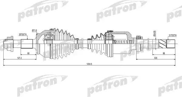 Полуось (привод в сборе, приводной вал) Patron передняя правая для Peugeot Boxer III 2006-2026. Артикул PDS0427