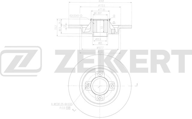 Тормозной диск Zekkert задний для Citroen C4 I 2006-2013. Артикул BS-6650