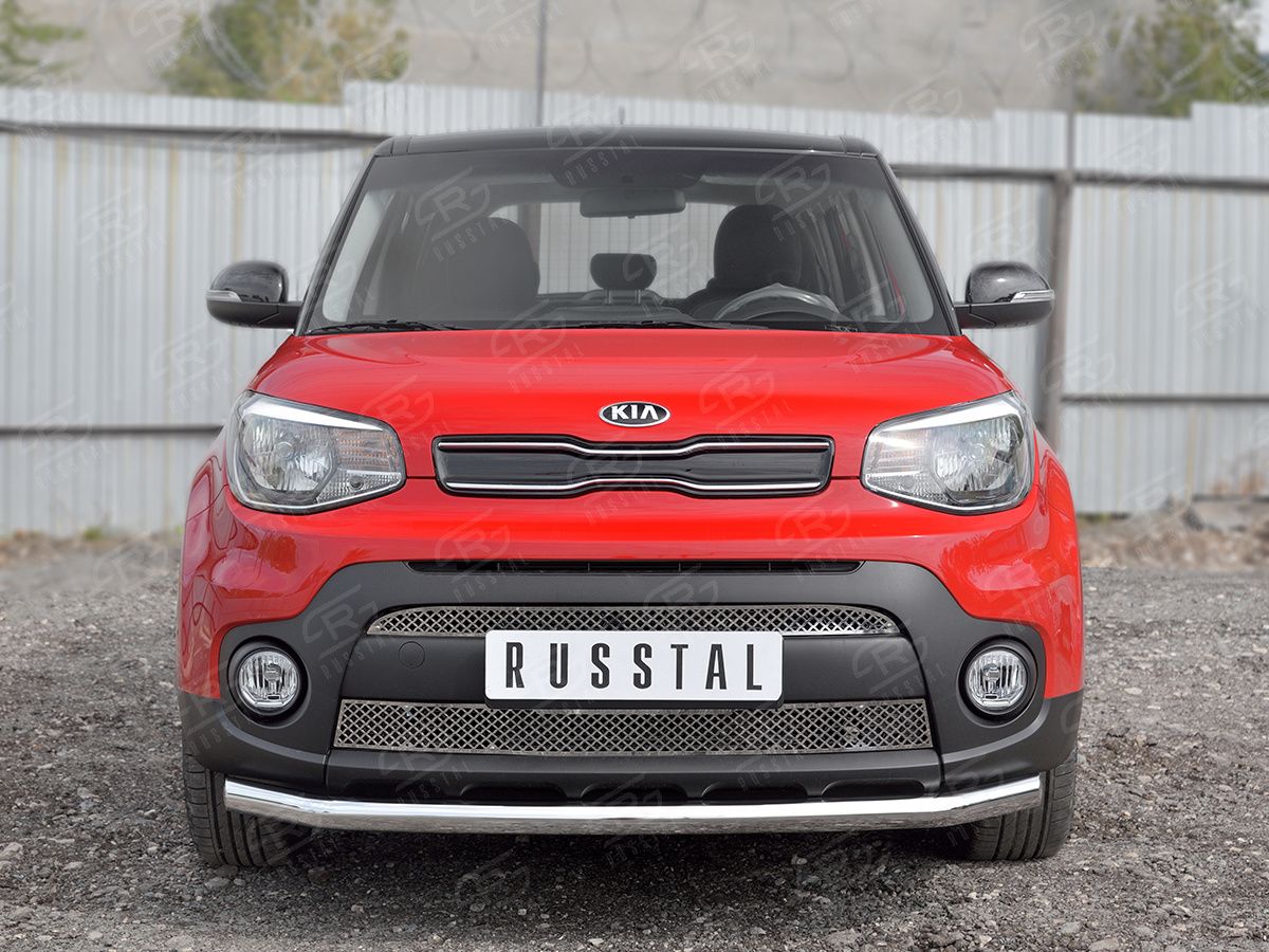 Накладка на решётку радиатора RusStal (ВЕРХНЯЯ, НИЖНЯЯ 2 шт.) для Kia Soul II 2016-2019. Артикул RRKIASL17-01
