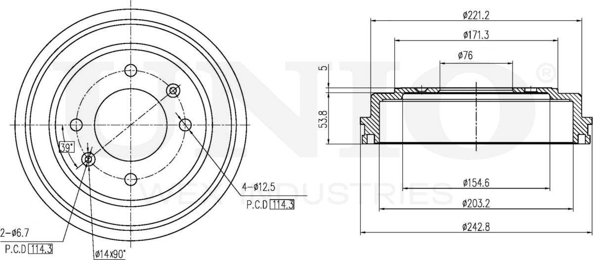 Барабан тормозной (Unio). Артикул BRD-10025