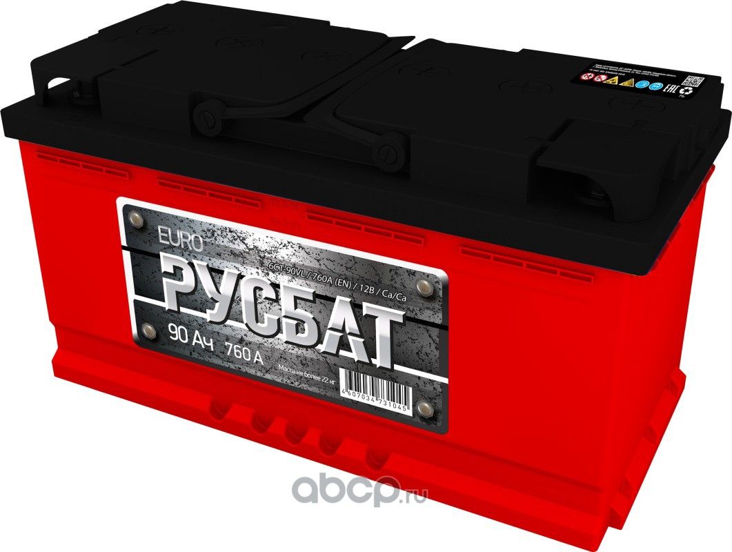 АККУМУЛЯТОР 6СТ- 90 РУСБАТ О.П.(ПУСКОВОЙ ТОК 760А) (Akom). Артикул 4607034731250