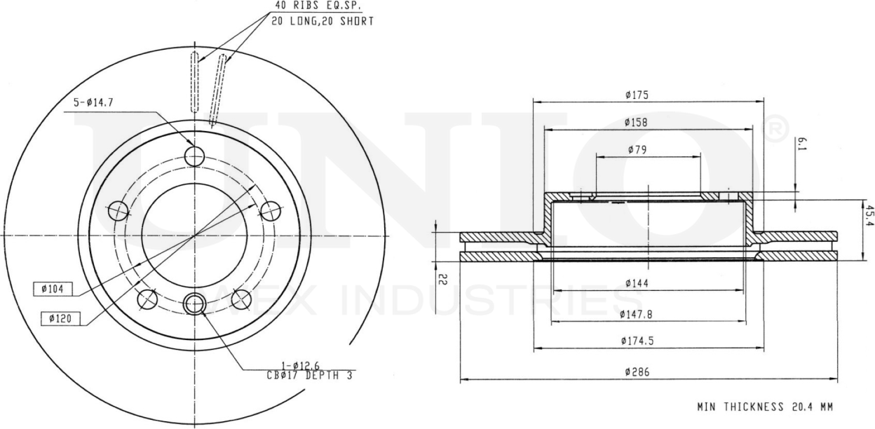 Диск тормозной (Unio). Артикул BRD-20205