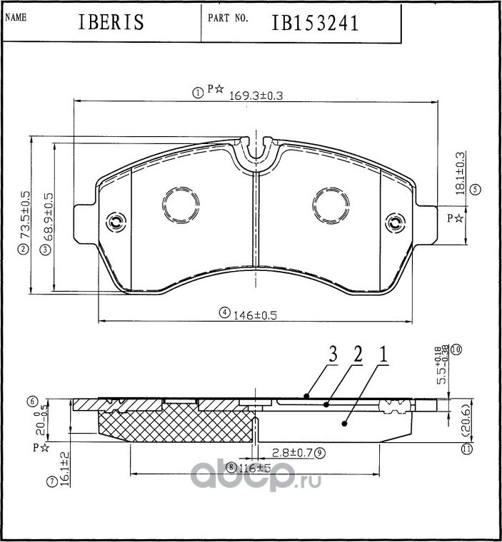 КОЛОДКИ ТОРМ.ПЕРЕД., К-Т VAG CRAFTER 30-50, SPRINTER 5 (Iberis). Артикул IB153241