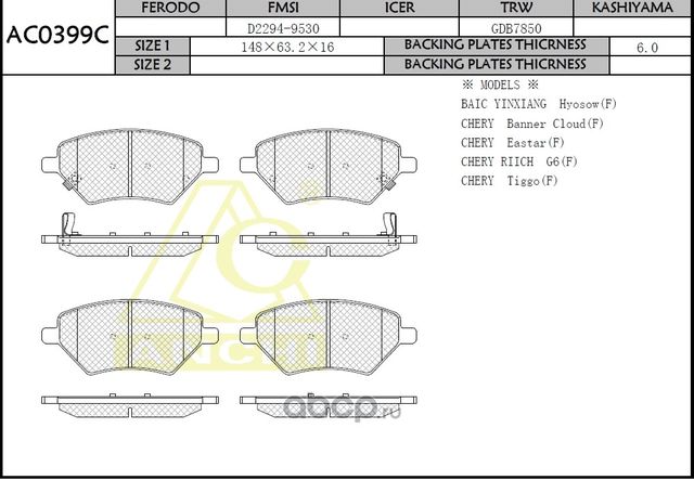 Тормозные колодки ANCHI AC0399C. Артикул AC0399C