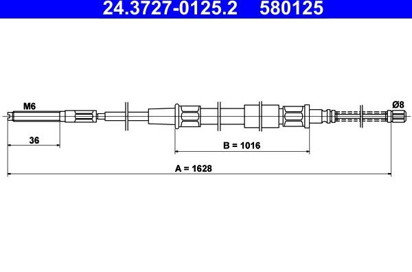 Трос ручника (тросик ручного тормоза) ATE задний для Volkswagen Passat B3 1988-1993. Артикул 24.3727-0125.2