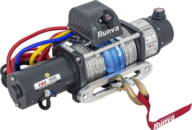 Лебёдка электрическая двухскоростная 12V Runva 10000 lbs 4500 кг (синтетический трос). Артикул EWD10000SSR