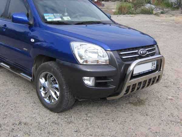 Кенгурятник Slitkoff d57 низкий c защитой картера для Kia Sportage II 2008-2010. Артикул KSN003