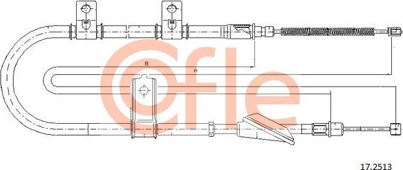 Трос ручника (тросик ручного тормоза) Cofle задний правый для Hyundai Atos 1998-2003. Артикул 92.17.2513