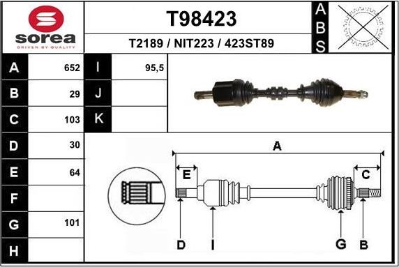 Полуось (привод в сборе, приводной вал) EAI. Артикул T98423