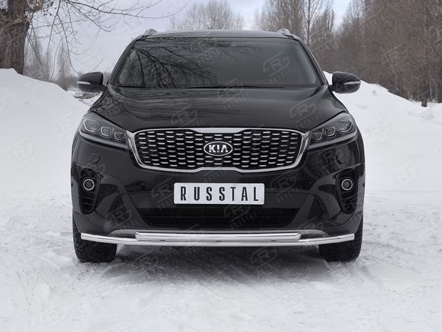 Защита RusStal переднего бампера d42 секции-d42 дуга для Kia Sorento III Prime рестайлинг 2017-2020. Артикул KSPZ-003133