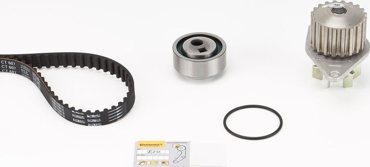 Помпа (водяной насос) с комплектом ремня ГРМ ContiTech. Артикул CT607WP1