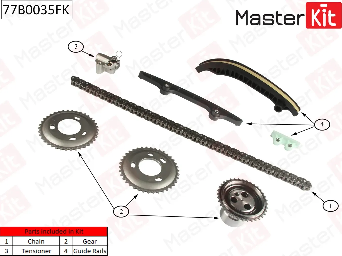 77B0035FK Комплект цепи ГРМ FORD Transit 2.2i Duratorq TC 06-15 (Master KIT) Master KIT. Артикул 77b0035fk