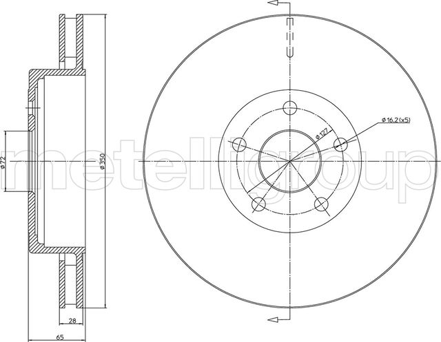 Тормозной диск Metelli задний для Jeep Grand Cherokee III (WK) 2005-2010. Артикул 23-1560C
