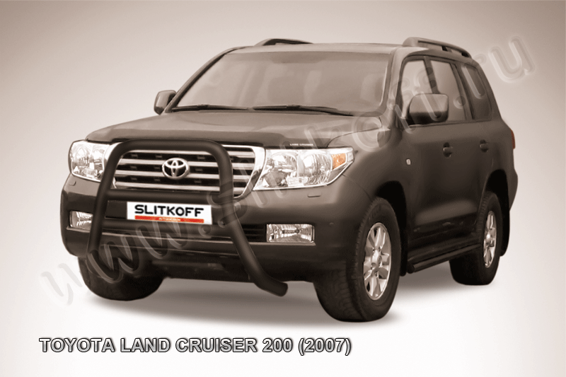 Кенгурятник Slitkoff d76 высокий ЧЕРНЫЙ матовый для Toyota Land Cruiser 200 2007-2012. Артикул TLC2-002B