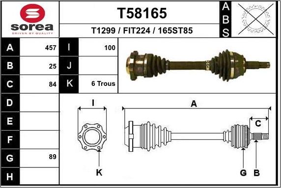 Полуось (привод в сборе, приводной вал) EAI. Артикул T58165