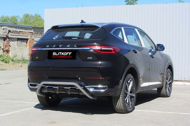 Защита Slitkoff заднего бампера d42 Скоба для Haval F7 2019-2026 Серебристая. Артикул HavF7010S