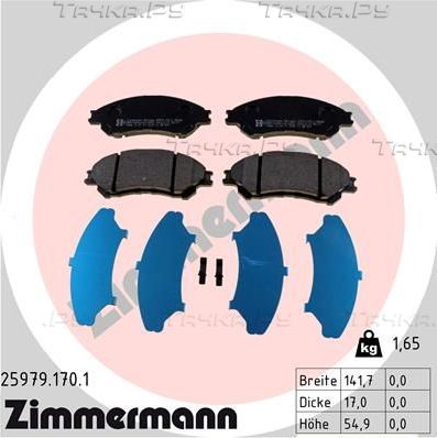 Тормозные колодки Zimmermann передние для Suzuki Vitara II 2015-2026. Артикул 25979.170.1