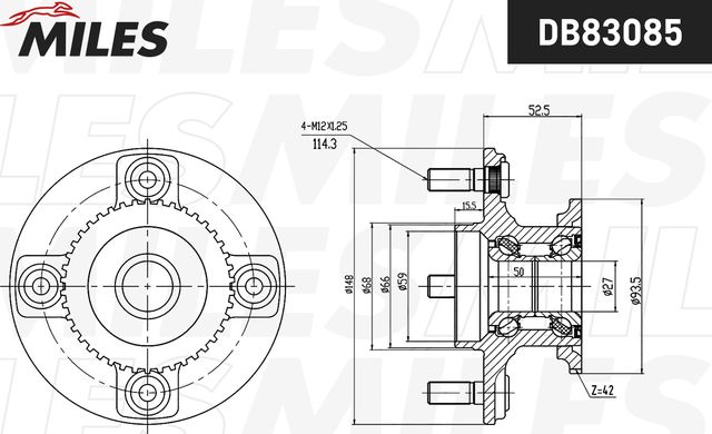 Ступица колеса с интегрированным подшипником Miles передняя для Opel Signum I 2003-2008. Артикул DB83085