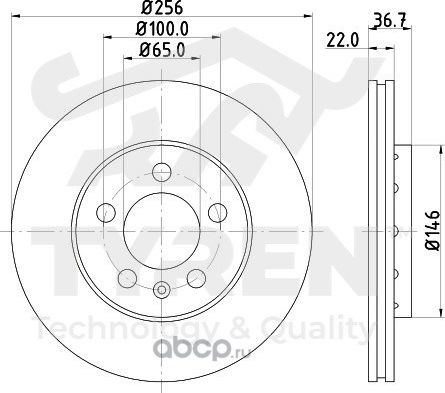 Тормозной диск (Tyren). Артикул TYR1019581